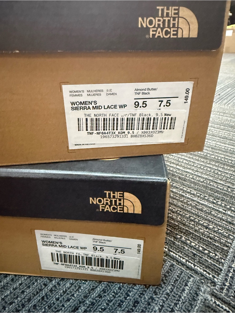 The North Face Sierra Mid Lace WP Boots in Almond Butter and Black 2 Pairs